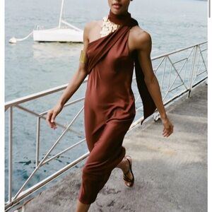 Zara Brown One-Shoulder Midi Dress